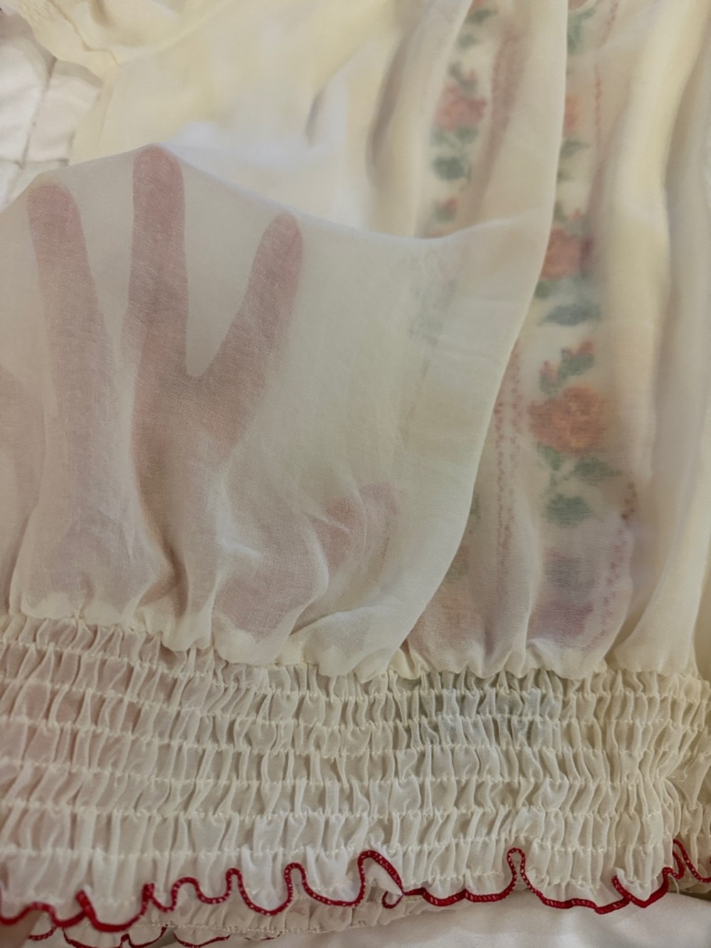 Isabella Rodriguez Cream Peasant Blouse with Red and Green Embroidery - Picture 5 of 5